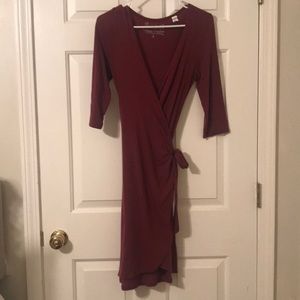 Dark rose quarter sleeve wrap dress